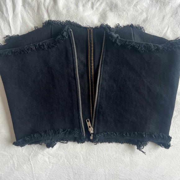 BLACK DENIM STRAPLESS TOP - Picture 4 of 7